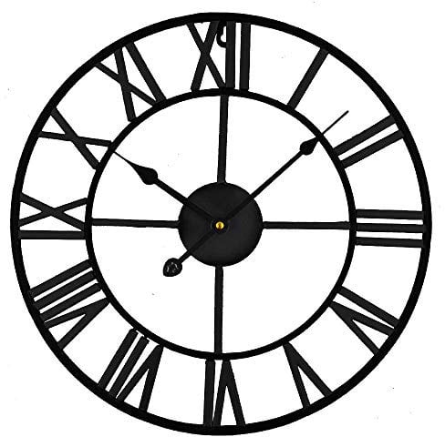 Timelike Atemberaubende, leise Skelett-Wanduhr für Innen- und Garten, römische Ziffern, offenes Zifferblatt, Metalluhr, rund, Eisen
