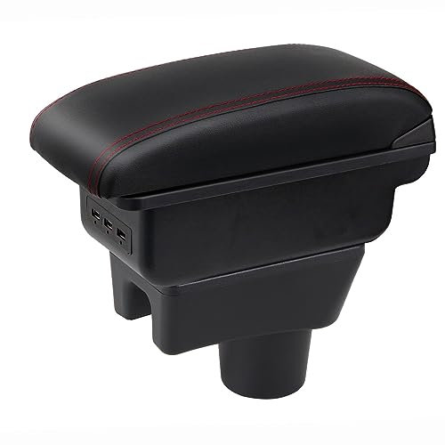 YJYWZH Auto Armlehnen für Mitsubishi Space Star Armlehne 2014-2018 Doppelschicht Mittelkonsole Große Aufbewahrungsbox mit 3 USB-Ladeanschluss Schwarz