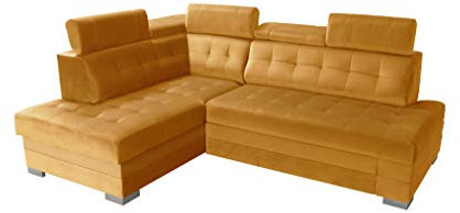 Robin Paris Ecksofa mit Schlaffunktion Bettkasten 5 Verstellbare Kopfstützen Sofa L-Form Schlafsofa Freistehende Eckcouch Schlafcouch Wohnzimmermöbel Wohnlandschaft Senfgelb