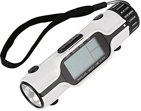 Cuque Verrückter Weltreise-Wecker mit LED-Taschenlampe, Digitaler Weltzeit-Reise-Wecker im Freien mit Thermometer, Lageruhr
