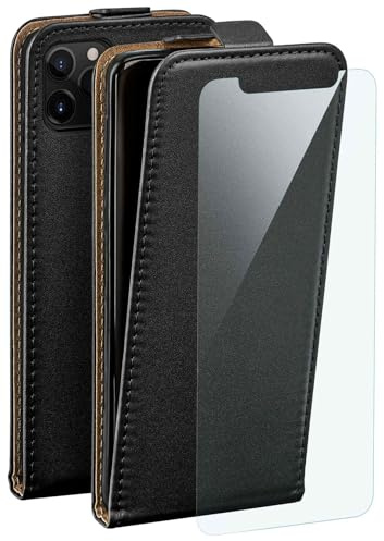moex 4 in 1 Pack für iPhone 11 Pro Hülle mit 3X Schutzfolie, Schutzhülle 360 Grad Rundumschutz [Flip Case Klapphülle + FlexProtect Folie] Handyhülle PU Leder, Schwarz