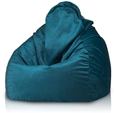 Ecopuf Fuzzy - Sitzsack Pouf Sessel Sack aus Mikrofaser - Hocker zum Sitzen - Puff Sessel Relax - Pouf Sack mit Polystyrolkugelpolsterung - Wohnungseinrichtung - 80x110 cm - Türkis A6