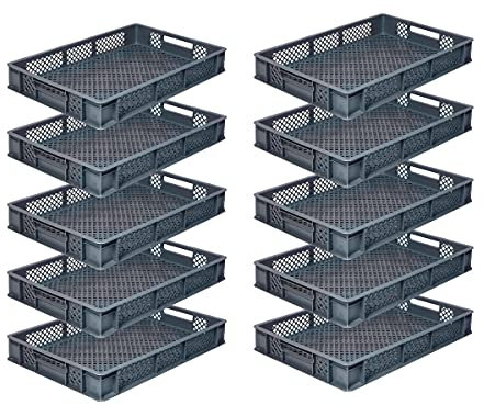 DIE BOX FABRIK Spar-Set 10x Eurobehälter/Bäckerkisten, Grundmaß 600x400x90 mm. Eurobox, Stapelkorb stapelbar aus Kunststoff in TOP-Qualität - Made in Germany (braun)