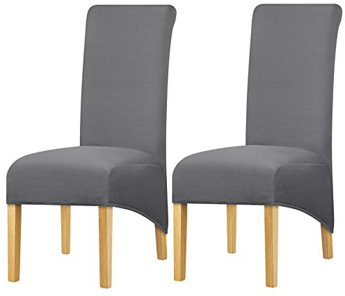 Leorate XL Größe Stuhlhussen Mit Hoher Rückenlehne Elastizität Stoff Stuhlhusse Sitzbezug Große Dicke Stuhlhussen für Zuhause Esszimmer Küche Bankett Party Dunkelgrau 2er Pack