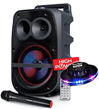 Pickering Enceinte Mobile 400W SONO DJ High Power Karaoké sur Batterie LED RVB sur Batterie - USB/SD/BT/FM + Micro VHF + Jeu UFO Ovni