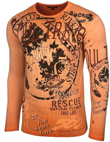 Herren Longsleeve T-Shirt Moderner Männer Langarmshirt Langarm Sweatshirt 704, Farbe:Orange, Größe:L