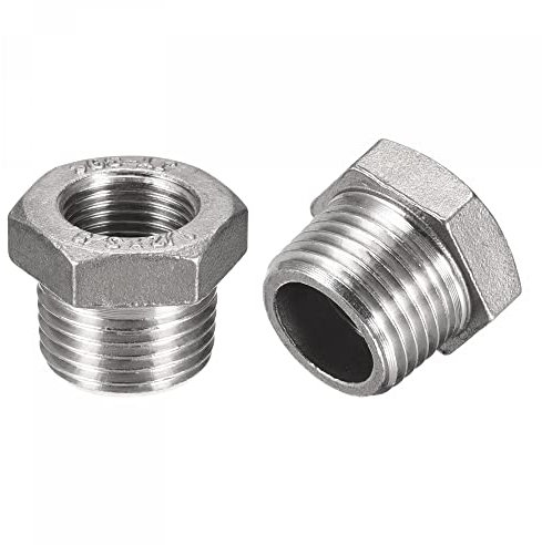 sourcing map Reducer Hex Bushing, 1/2 PT Male to 3/8 PT Female 304 Stainless Steel Reducing Pipe Fitting Adapter, Pack of 2