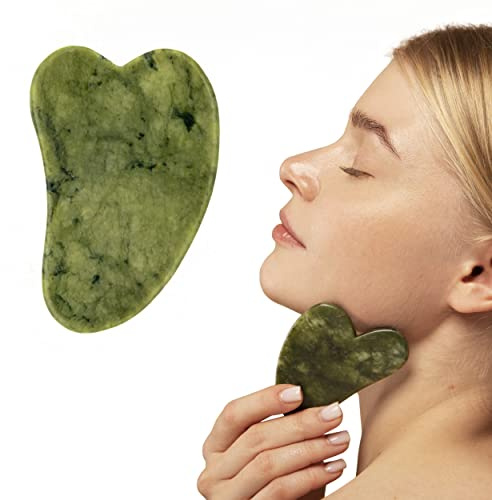 PROFICO face massager Jade Gua Sha Massagewerkzeug, Massagestein, 100% Natürliches Gua Sha Stein (Stein, Green)