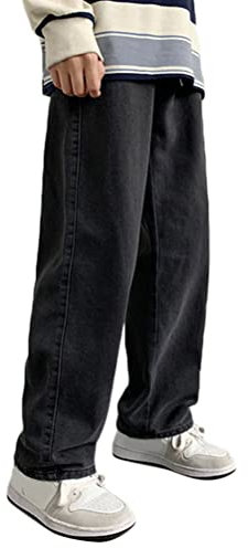 ORANDESIGNE Herren Jeans Jugend Casual Relaxed Fit Jeanshose Denim Hosen Baggy Hip Hop Jeans Hose mit Weitem Bein Straight Leg Vintage Jeans Streetwear A Schwarz XL