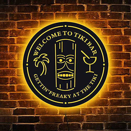 soulglass Willkommen in der Tiki Bar Leuchtreklame, personalisierbar, mit Ihrem Namen, Est Jahr, Thema, Tiki Bar, Home Pub, bunte LED Leuchtreklame, Cocktail Nachtclub Stil