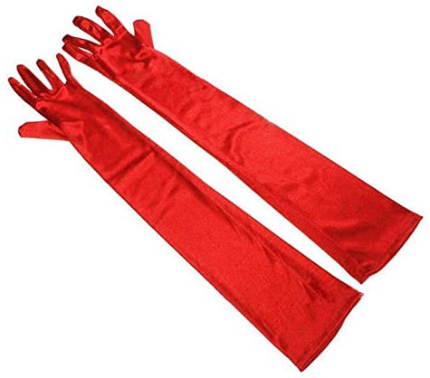 Lansonee 52CM Long Evening Satin Gloves, Opera Elbow Gloves 1920s Style for Prom, Wedding, Fancy Dress (Red)