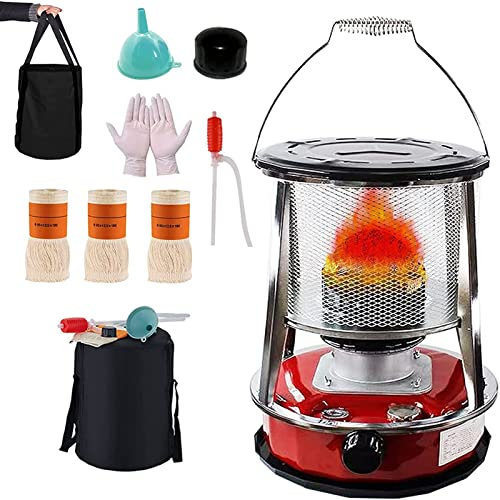 Petroleumofen für Innenräume, Petroleum Heizung Heizer mit Umfallschutz, Tragbarer Effizienter Petroleumheizung Innen mit 2Docht, für Outdoor Camping Barbecue,Red4.6L