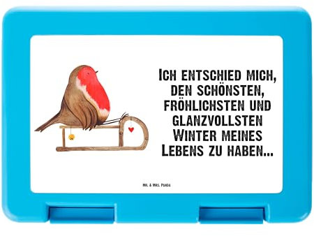 Mr. & Mrs. Panda Brotbüchse Rotkehlchen Schlitten - Geschenk, Brotdose, Vogel, Bento Box, Frischhaltedose, Weihnachten, Brotbox, Brotbehälter