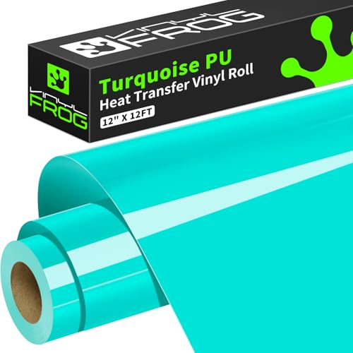 VINYL FROG Heat Transfer Vinyl Roll HTV Vinyl - 12x12ft Turquoise Iron on Vinyl for T-Shirts, Heat Press Vinyl for DIY Craft Designs (Turquoise), VF-HTV01-TF-1X12FT