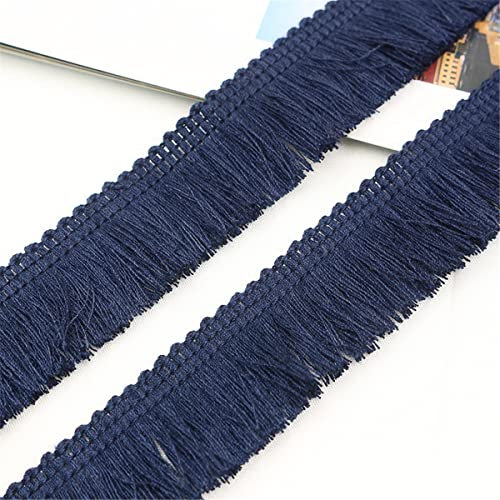 2 Meters 25mm Baumwolle Fransenbesatz FransenbordüRe Fransenborte Band Fringe Fransenband Quasten Trim MöBelfransen Spitzenband HäKelband Spitzenborte für Kleidung Vorhang Wohnaccessoires,Navy blau