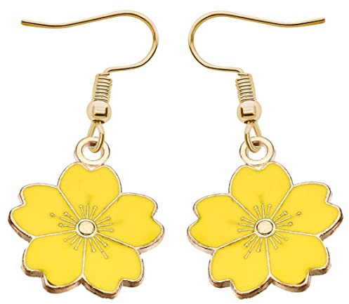 Charm Buddy Welsh Flag Dangle Earrings with Gift Bag Wales Flag Saint St Davids Day Wales Football Rugby Welsh Dragon Jewellery Jewelry (3. Yellow Daffodil)