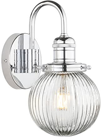 Yosoan Retro Glass Ribbed Sconce Wall Light,Industrial Globe Wall Light Fixtue for Kitched Living Room Bedroom (Chrome)