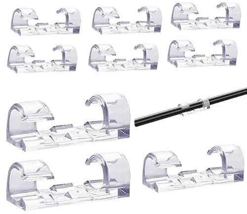 Nuqin 60Pcs Transparent ABS Cable Clips Self Adhesive Double Buckle Type Firm and Not Easy to Take Off Versatile Finisher Wire Clamp Ideal for Desk Wall Workshop Home Office