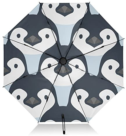 linqin Winddichter kompakter Regenschirm, niedlicher Pinguin, zusammenklappbar, umgekehrter Reiseschirm für Sonnenregen, 8 Rippen, großer UV-Regenschirm, automatisch für Damen und Herren