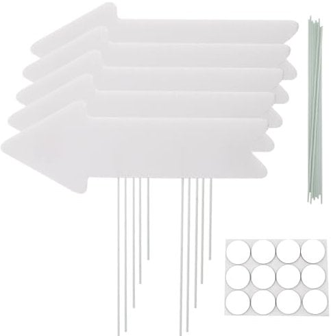 Lot de 5 panneaux vierges en forme de flèche avec Piquets Panneaux de Jardin Flèche Directionnelle Mariage Panneaux de Signalisation Routière Blancs Étanches 43x15 cm