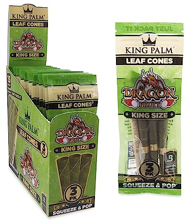 King Palm Preroll Cone with Filter Tip - All Natural Pre-Roll Wrap - Organic Palm Leaf Pre-Roll Cones - 3 Cones per Pack, 15 Pack Display - (Dragon Fruit, King Size)