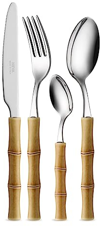 NEVA | BISTROT Bamboo Set 24 Posate, Set Posate in Acciaio Inox, Lavaggio in Lavastoviglie, Decorazione Indelebile, Beige