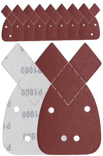 YoiYee Foglio abrasivo per mouse, grana 1000, 4 fori, fissaggio con velcro, carta vetrata posteriore, 2 punte di ricambio, per levigatrice palmare Black and Decker, 140 x 95 mm, rosso, 10 pezzi