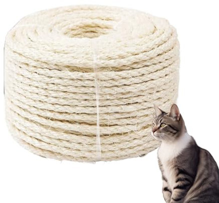 Sisalseil für Kratzbaum 8mm x 50m, Natur Sisal Seil, Seil für Kratzbaum, Sisal Kratzbaum Ersatz für Katzen, Kratzbaum Seil, Sisal Schnur für Kratzbaum Ersatz, Dekorieren von Häusern Weiß