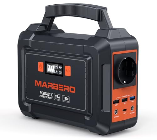 MARBERO 26400mAh Centrale Elettrica Portatile 98Wh Campeggio Generatore di Corrente Power Bank con Presa CA 150W Max 220V CA, CC, USB QC3.0, Torcia LED per CPAP Casa Campeggio Emergenza Backup