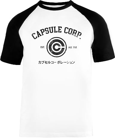 Capsule Corp. Unisex Baseball T-Shirt Kurze Ärmel Herren Damen Weiß Schwarz