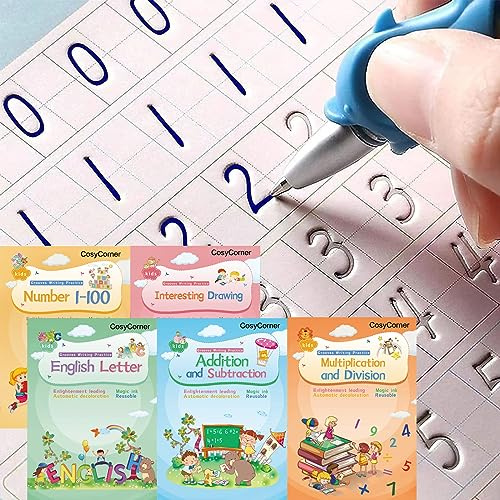 CosyCorner Libro di lavoro magico per scrivere a mano, pratica di scrittura a mano, quaderno di magia, penna magica, riutilizzabile, con scanalature, design per bambini (5)
