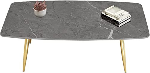 CATANK Table Basse rectangulaire en Ardoise, Table Centrale de Salon Moderne avec Bureau en Pierre frittée et Pieds en métal, Table de canapé, Console, Repose-Pieds réglables, Table à thé