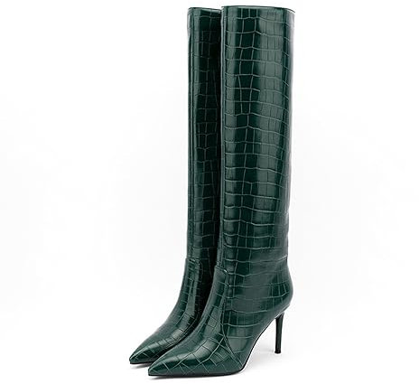 woileRQ Stivali A Punta Unisex Stivali Lunghi Estivi alla Moda Tacchi Alti da Donna Taglie Forti,Verde,34 EU
