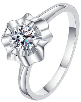 Homxi Anillos Plata de Ley 925 Mujer,Anillo de Matrimonio Flor con Circonita 5MM Anillos de Plata Mujer de Compromiso Tamaño 11(52mm)