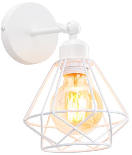 iDEGU Vintage Wandlampe 16cm Wandleuchte Industrial Design Geometrischem Käfig Eisen Lampenschirm Retro Lampe Verstellbare Deckenleuchte Wandleuchte für Flur Wohnzimmer Schlafzimmer (Typ-C Weiß)