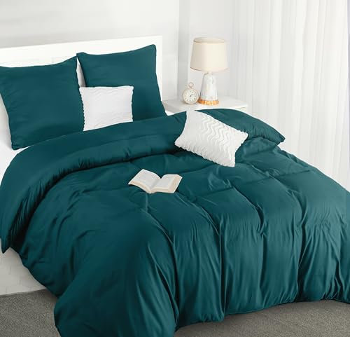 Utopia Bedding Bettwäsche 200x200 Set - Mikrofaser Bettbezug 200x200 cm + 2 Kissenbezüge 80x80 cm - Blaugrün