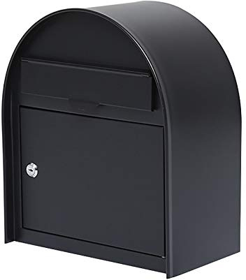 Wall Mounted Post Box, Wall-Mount Mailbox Outdoor Letterbox with Fitting Kit | Wall-Mounted Galvanized Iron Post Box & Address Box with Lockable Door | Black