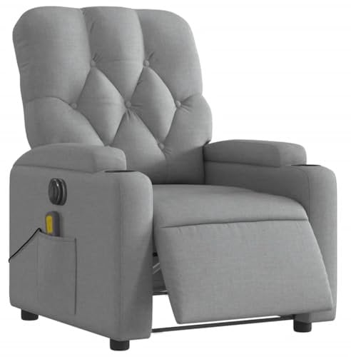 vidaXL Massagesessel, Sessel Elektrisch, Relaxsessel mit Liegefunktion Vibrationsfunktion, Fernsehsessel Liegesessel für Wohnzimmer, Hellgrau Stoff