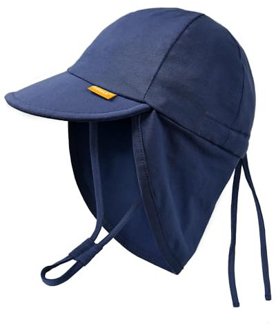 FURTALK Cotton Baby Toddler Sun Hat UPF 50+ UV Protection Kids Unisex Girls & Boys Summer Cap with Adjustable Chin Strap Neck Flap, Navy Blue, 6-24 Months
