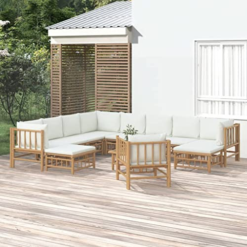 DYRJDJWIDHW europaletten,gartenmöbel Set,palettenkissen,12-TLG. Garten-Lounge-Set mit Cremeweißen Kissen BambusGeeignet für Garten, Swimmingpool, Wohnzimmer, Terrasse