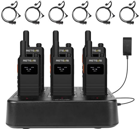 Retevis B63S Walkie Talkie, RT622P (3.0) Walkie Talkie para Adultos, con Auriculares, Ultrafino 15mm, Pantalla LCD, Cargador de 6 Vías, Walkie Talkie Set de 6 para Hotel, Retail (6 Piezas, Negro)
