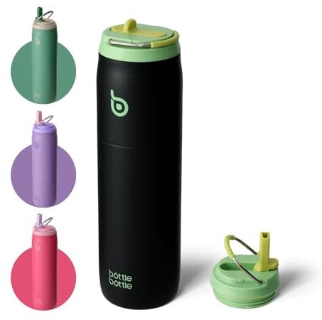 BOTTLE BOTTLE Bouteille d'eau en acier inoxydable – 946 ml – avec couvercle à paille, poignée – Isolation sous vide – Tasse pour sport, voyage, gym, randonnée – Anti-fuite – Large ouverture