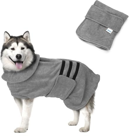 Nobleza Dog Dressing Gown L Dog Bathrobe Dog Towel Robe Dog Drying Coat Dog Robe Super Absorbent Pet Puppy Bathrobe Fast Drying Adjustable Dog Bathrobe Towel Dog Towel Coat for Large Dog Cat Grey