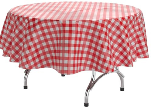 TJYJOY Rote runde Tischdecke, rot und weiß, kariert, Ostertischdecke, für drinnen und draußen, Party-Dekorationen für Picknick, Grillen, Urlaub, Party, 213 cm, 6 Stück
