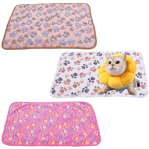 MOAZIFI Katzendecke für Katzen und Hundedecke flauschig - 3er Set, Weiche Haustierdecken mit Pfotenabdruck, 40 x 60 cm, Ideal für Kleine Katzen und Hunde, Kuscheldecke für Heimtiere