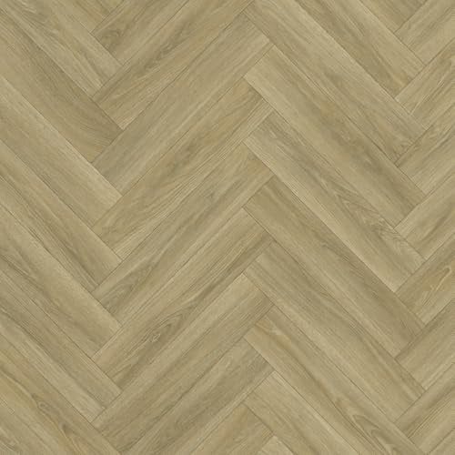 Classic Herringbone Vinyl Flooring Oak Wood Plank Effect Felt Backed Roll Lino Kitchen Bathroom (4m x 5m)