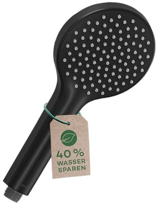 KLUDI-X3 Douchette universale 1 jet, anti calcaire facile à nettoyer, douchette économisant l'eau en option(standard 15l/min, option 9 l/min), douchette à main (Ø11,7 cm), noir mat