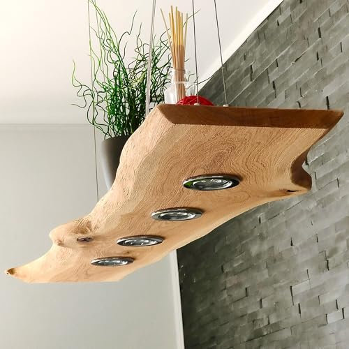 FRIESENLICHT TESSA LED Hängelampe Esstisch Pendelleuchte Holz Rustikal mit Baumkante Dimmbar Pendellampe Hängeleuchte mit Baumkante Esstischlampe Wildeiche (80 cm/3 Spots)