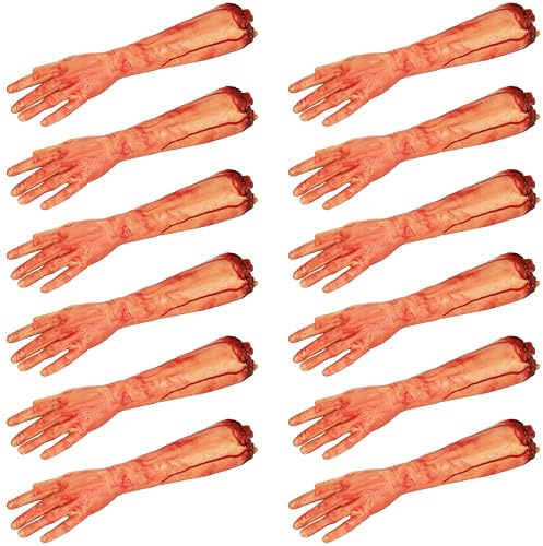 Lot de 12 bras coupés pour Halloween - 45 cm de long - Faux bras coupés avec souche sanglante - Accessoire de déguisement d'Halloween pour adultes