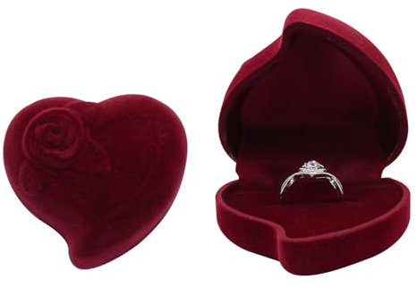 AfitLulu Samt Ring Box Luxus Gepflückt Ringbox Hochzeit Herzförmig Ring Aufbewahrung Klein Verlobungsring Box, Schmuckkästchen Ringhalter für Hochzeiten, Verlobung, Vorschläge (Rot)